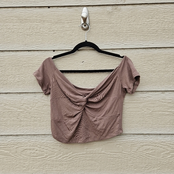 Cider cocoa brown short sleeve crop top with gathered bust large - Picture 1 of 3